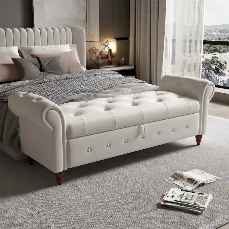63 Modern Entryway Bench Bed Bench Storage Bench with Rolled Arms
