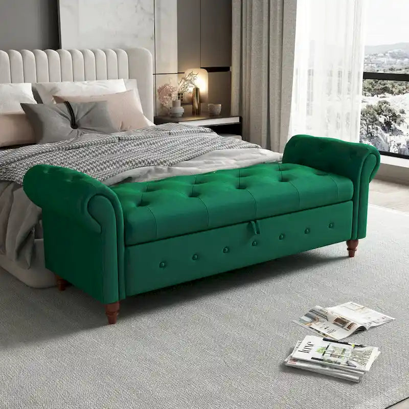 63 Modern Entryway Bench Bed Bench Storage Bench with Rolled Arms