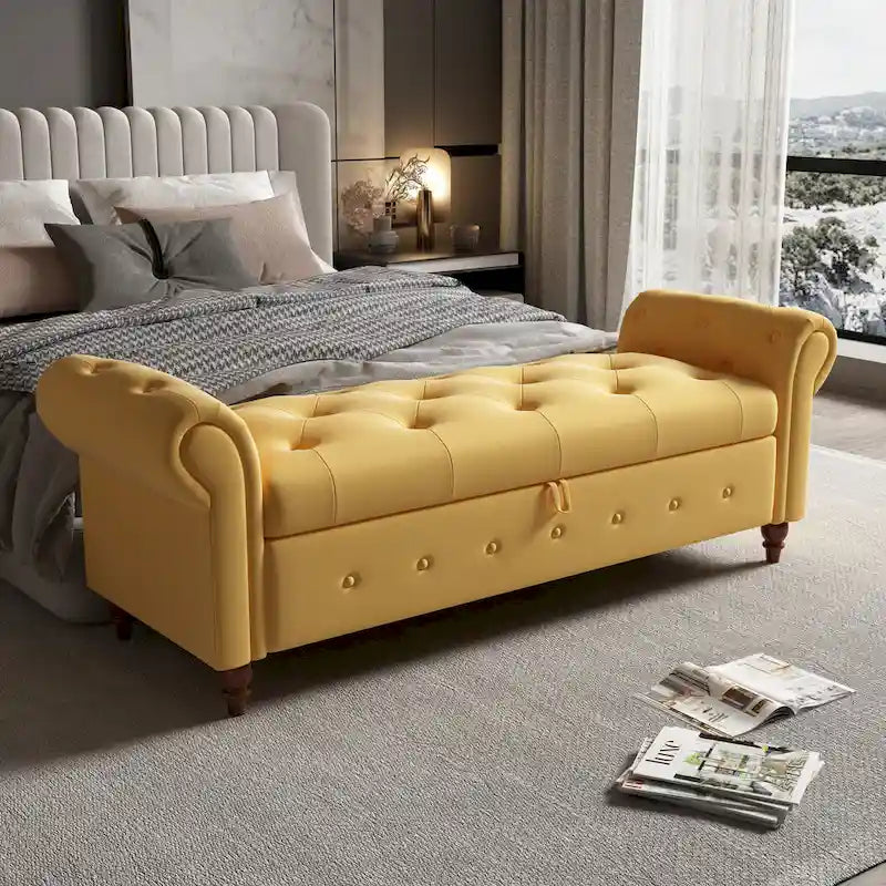 63 Modern Entryway Bench Bed Bench Storage Bench with Rolled Arms