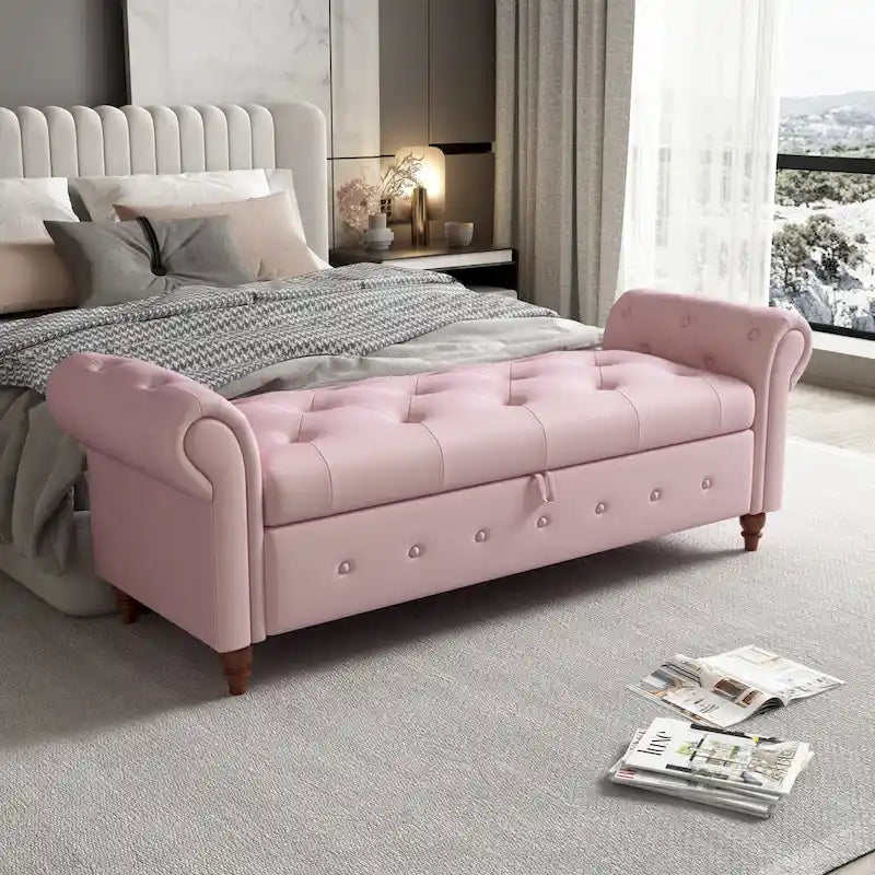 63 Modern Entryway Bench Bed Bench Storage Bench with Rolled Arms