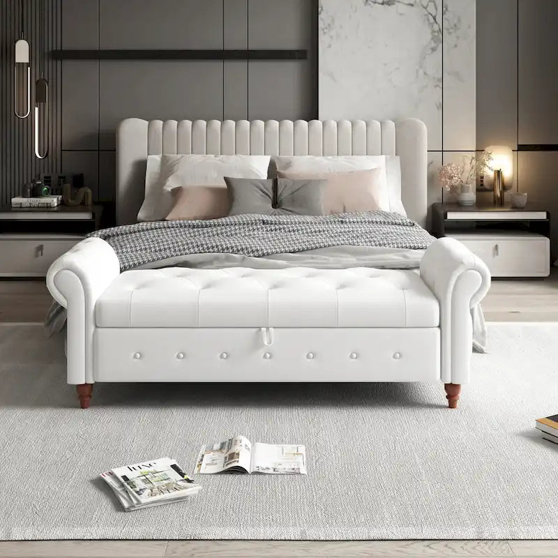 63 Modern Entryway Bench Bed Bench Storage Bench with Rolled Arms