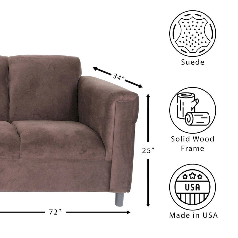 Coast to Coast Sofas Mid Century Modern 3 Seater Sofa Suede Solid Wood Frame Upholstered