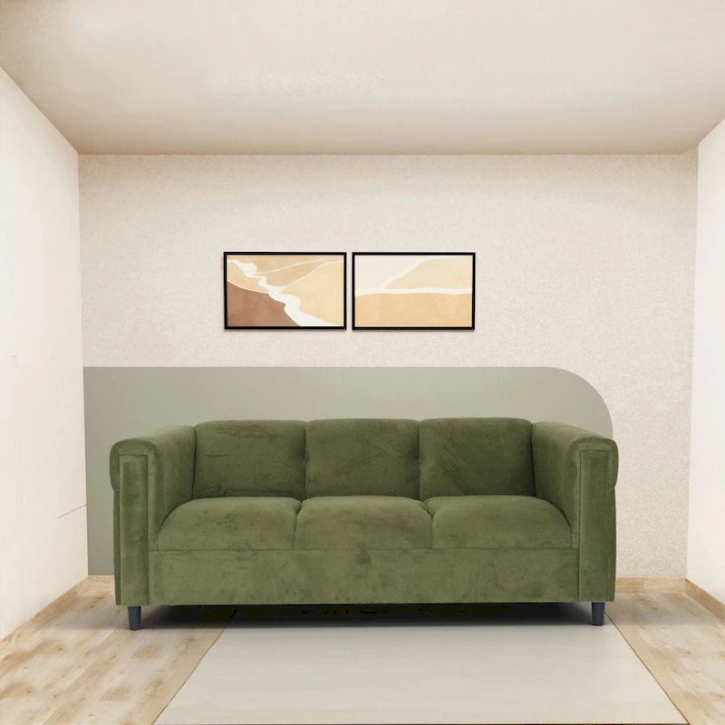 Coast to Coast Sofas Mid Century Modern 3 Seater Sofa Suede Solid Wood Frame Upholstered