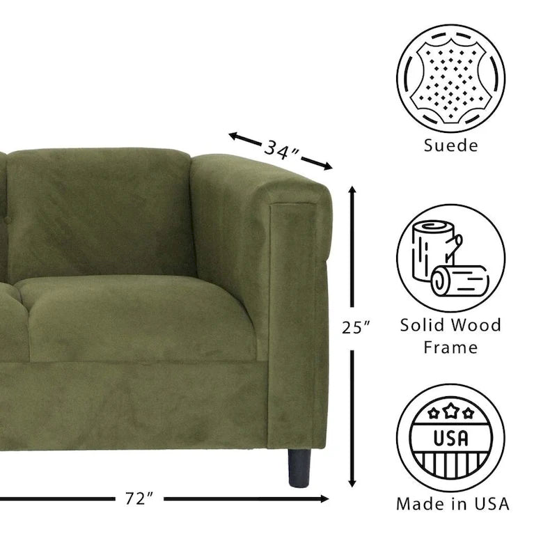 Coast to Coast Sofas Mid Century Modern 3 Seater Sofa Suede Solid Wood Frame Upholstered