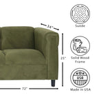 Coast to Coast Sofas Mid Century Modern 3 Seater Sofa Suede Solid Wood Frame Upholstered