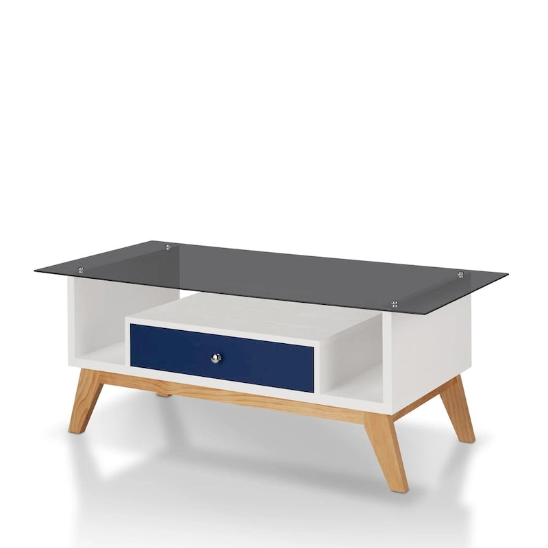 Tevi Modern 47-inch Glass Top 1-Shelf Coffee Table by Furniture of America