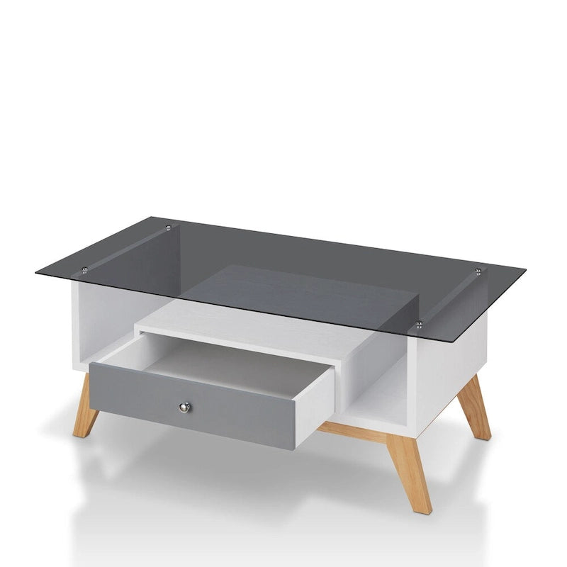Tevi Modern 47-inch Glass Top 1-Shelf Coffee Table by Furniture of America