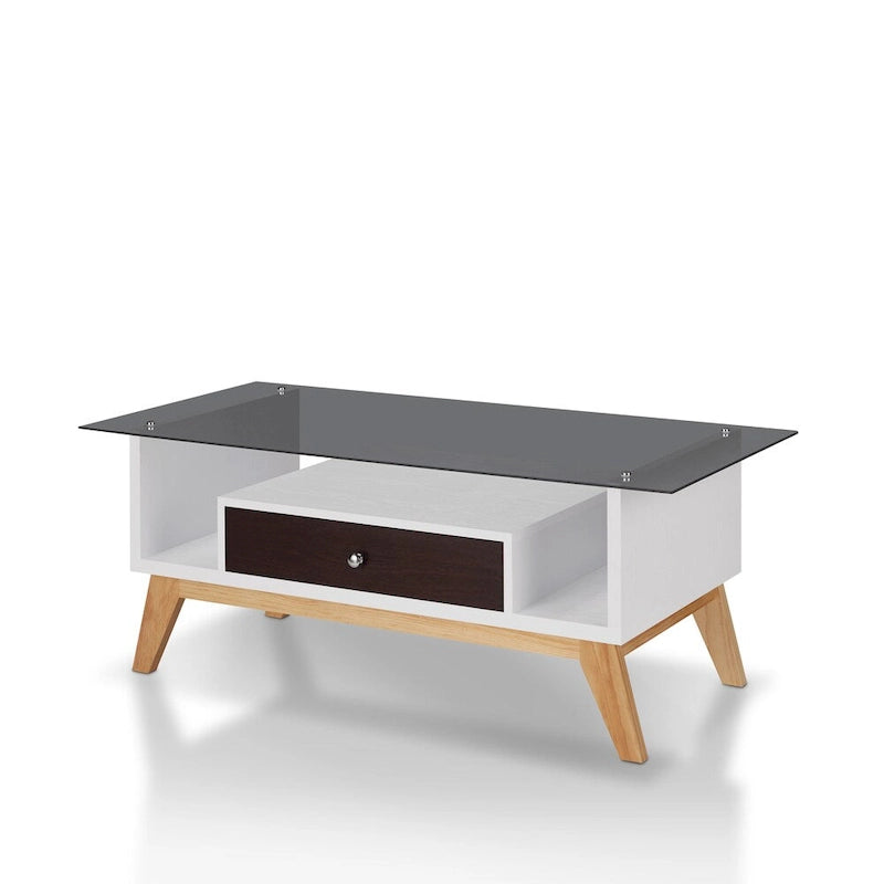 Tevi Modern 47-inch Glass Top 1-Shelf Coffee Table by Furniture of America