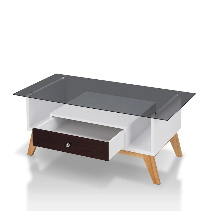 Tevi Modern 47-inch Glass Top 1-Shelf Coffee Table by Furniture of America