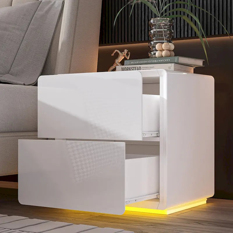 LED Nightstand Modern High Gloss Bedside Table Side Table End Table