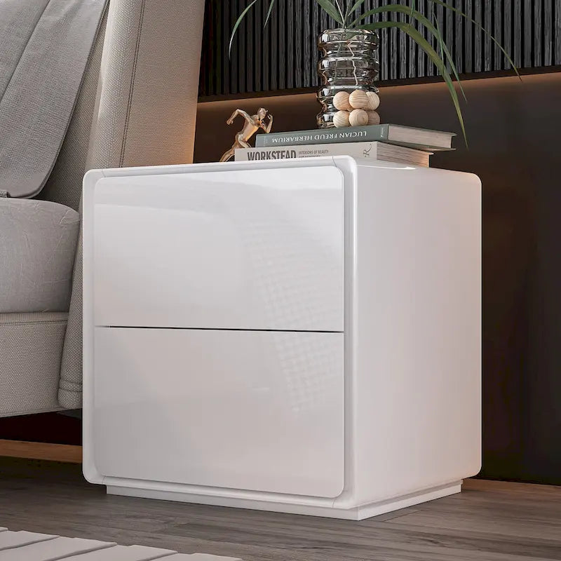 LED Nightstand Modern High Gloss Bedside Table Side Table End Table