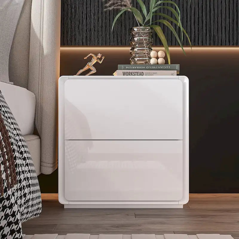 LED Nightstand Modern High Gloss Bedside Table Side Table End Table