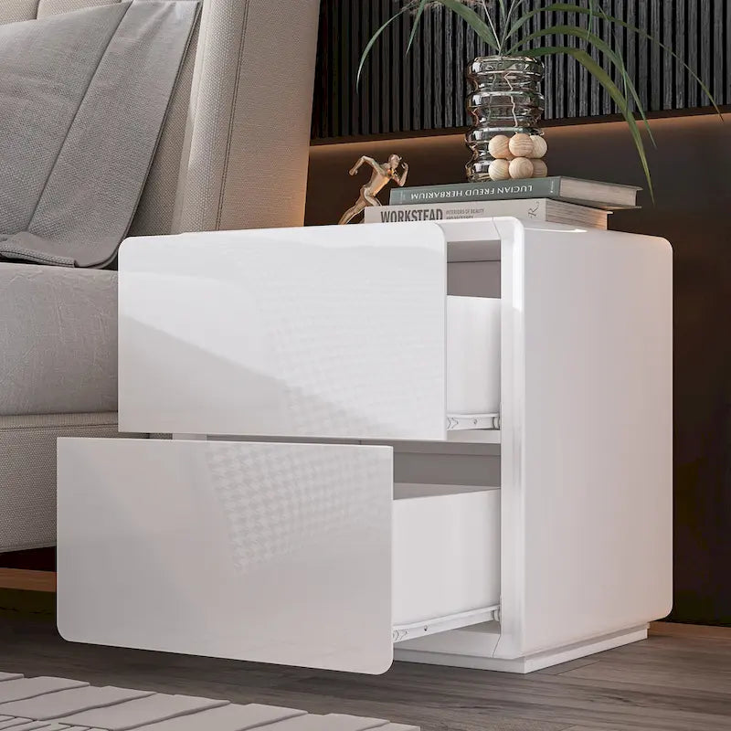 LED Nightstand Modern High Gloss Bedside Table Side Table End Table
