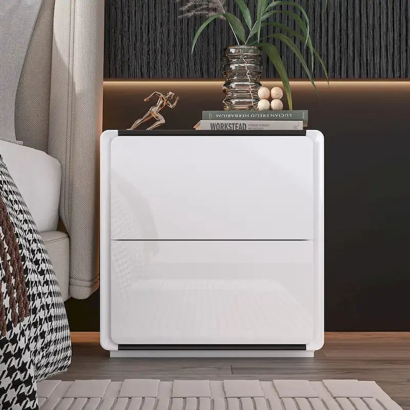 LED Nightstand Modern High Gloss Bedside Table Side Table End Table
