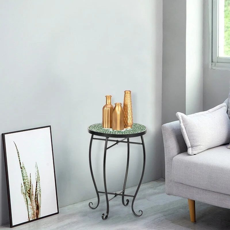 Mosaic Round Terrace Bistro Table Side Table With Coloured Glass