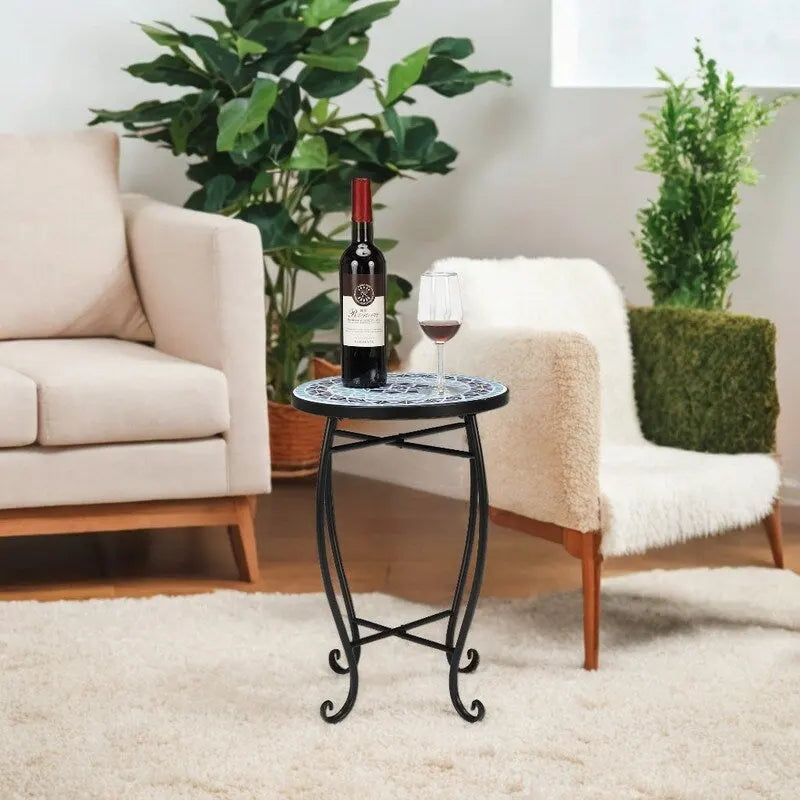 Mosaic Round Terrace Bistro Table Side Table With Coloured Glass