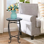 Mosaic Round Terrace Bistro Table Side Table With Coloured Glass