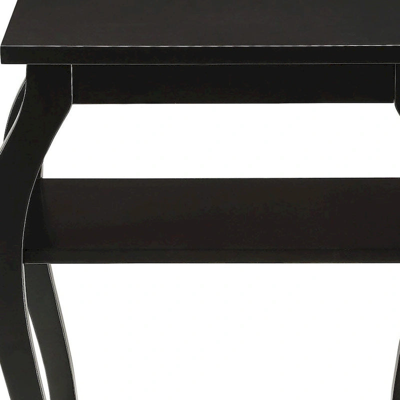 HomeRoots 23 Black Wood Bow Leg End Table With Two Shelves - 20 W x 18 D x 23 H