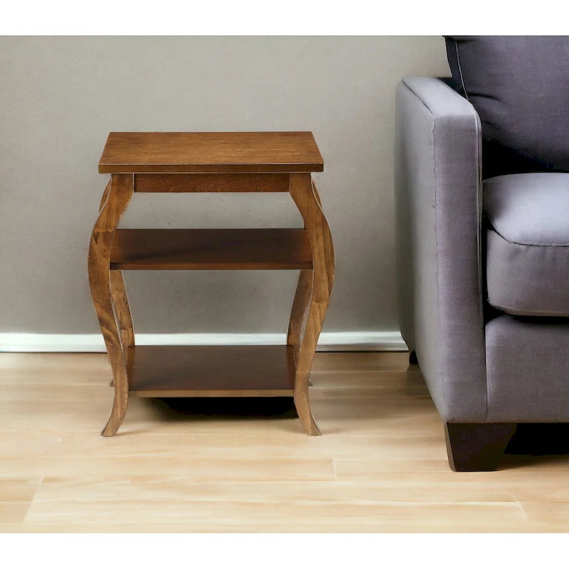 HomeRoots 23 Black Wood Bow Leg End Table With Two Shelves - 20 W x 18 D x 23 H