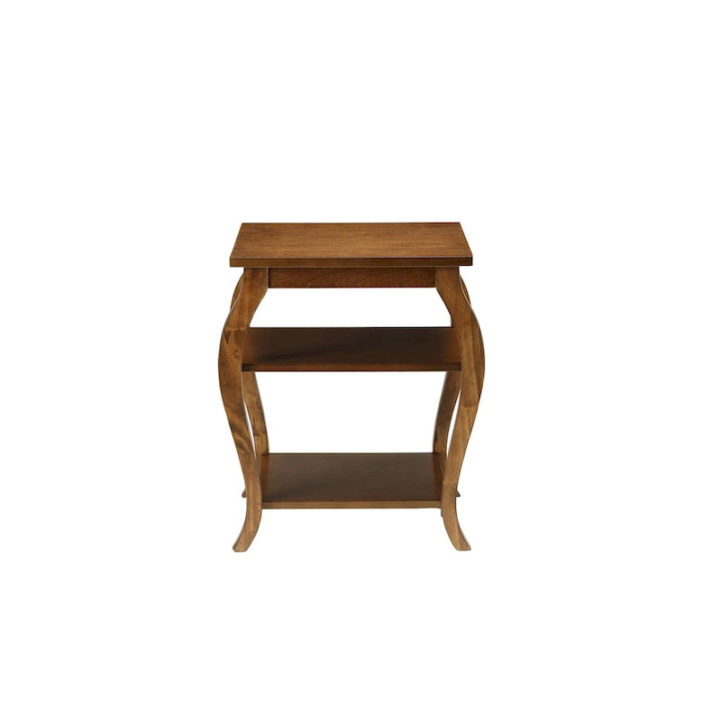 HomeRoots 23 Black Wood Bow Leg End Table With Two Shelves - 20 W x 18 D x 23 H