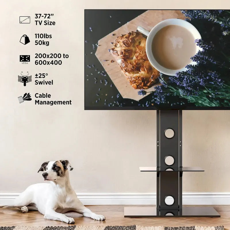 ProMounts Premium Swivel TV Stand Mount for 37-72 Screens with Shelving, Holds up to 110 Lbs