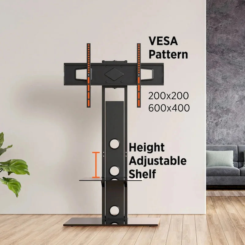 ProMounts Premium Swivel TV Stand Mount for 37-72 Screens with Shelving, Holds up to 110 Lbs
