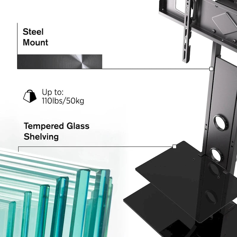 ProMounts Premium Swivel TV Stand Mount for 37-72 Screens with Shelving, Holds up to 110 Lbs