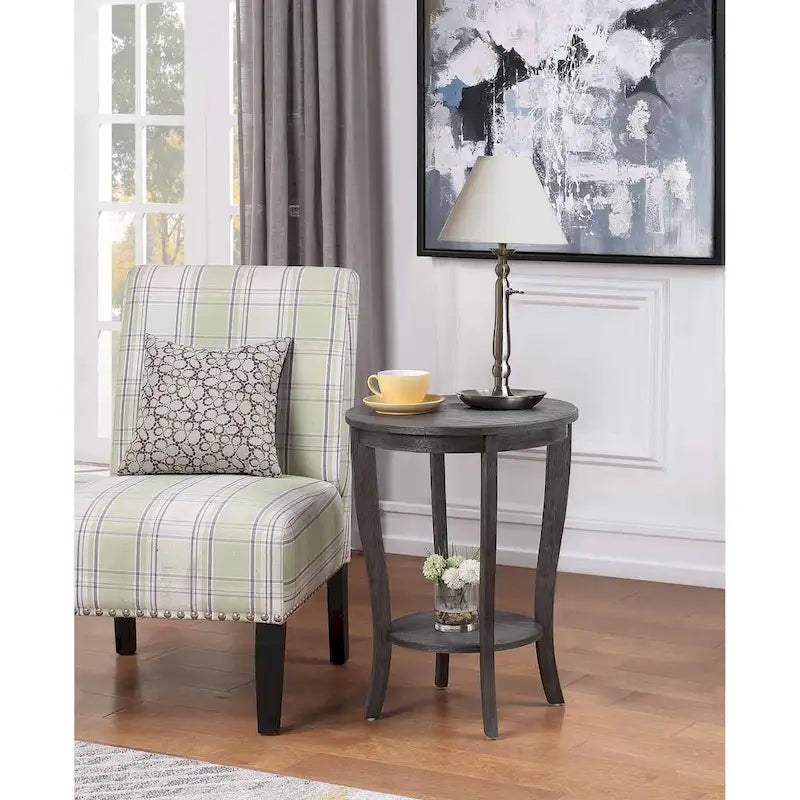 Convenience Concepts American Heritage Round End Table with Shelf