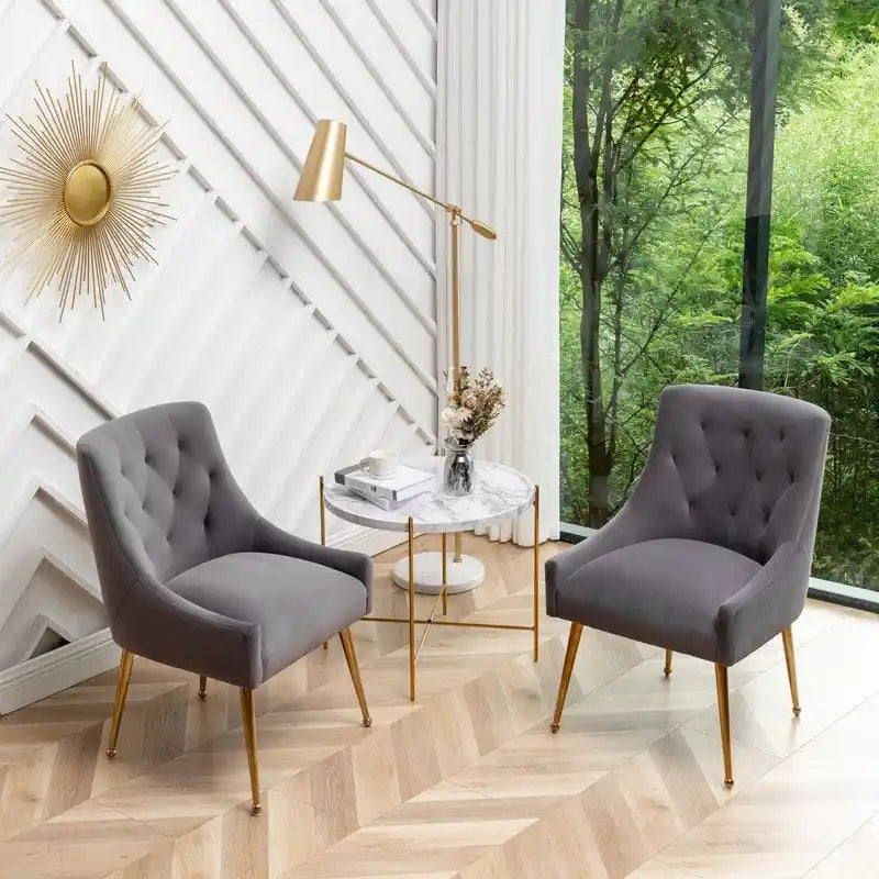 Modern Dining Chairs Set of 2, Upholstered Accent Chair Tufted Back Armless Chair with Back Pull