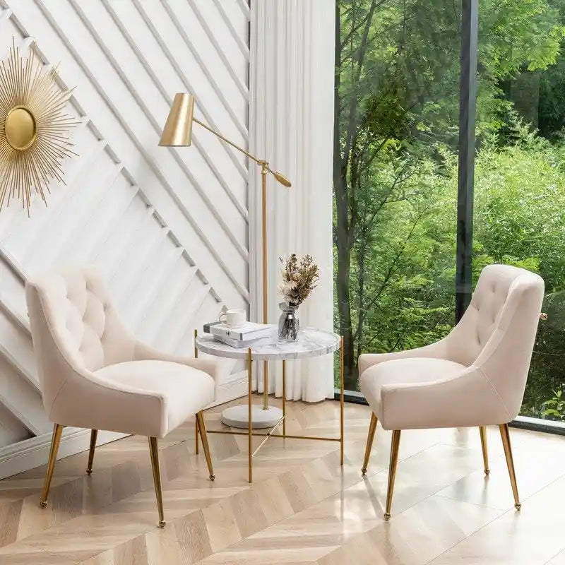 Modern Dining Chairs Set of 2, Upholstered Accent Chair Tufted Back Armless Chair with Back Pull