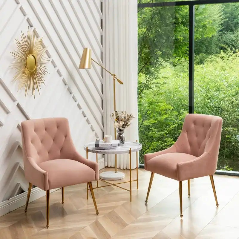 Modern Dining Chairs Set of 2, Upholstered Accent Chair Tufted Back Armless Chair with Back Pull