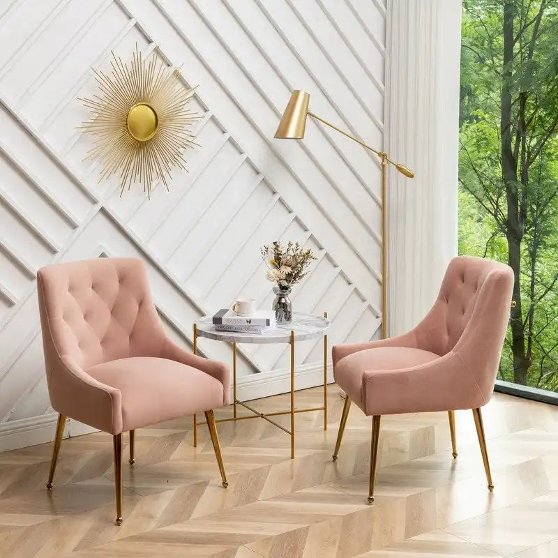 Modern Dining Chairs Set of 2, Upholstered Accent Chair Tufted Back Armless Chair with Back Pull