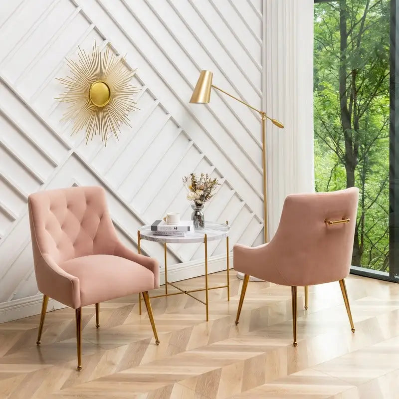 Modern Dining Chairs Set of 2, Upholstered Accent Chair Tufted Back Armless Chair with Back Pull
