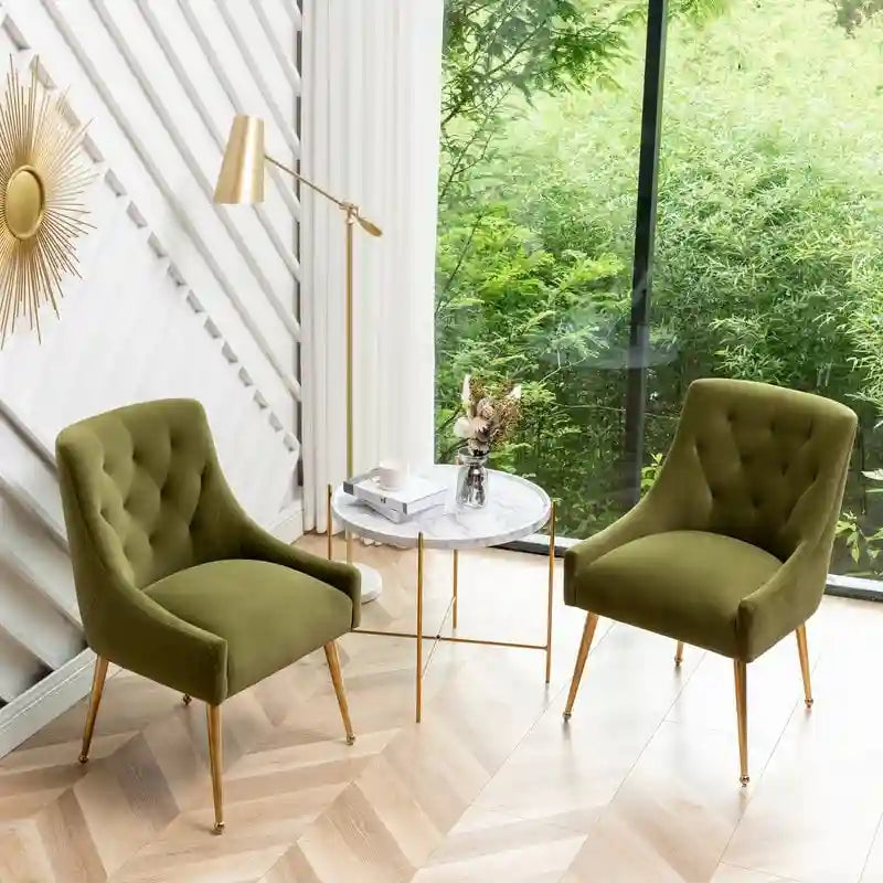 Modern Dining Chairs Set of 2, Upholstered Accent Chair Tufted Back Armless Chair with Back Pull