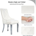 Velvet Dining Chairs Set of 2, Upholstered Tufted Nailhead Dining Room Chairs with Stainless Steel Legs & Lion Head Pull Ring