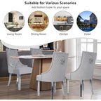 Velvet Dining Chairs Set of 2, Upholstered Tufted Nailhead Dining Room Chairs with Stainless Steel Legs & Lion Head Pull Ring