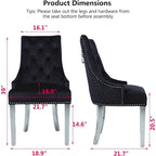 Velvet Dining Chairs Set of 2, Upholstered Tufted Nailhead Dining Room Chairs with Stainless Steel Legs & Lion Head Pull Ring