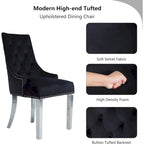 Velvet Dining Chairs Set of 2, Upholstered Tufted Nailhead Dining Room Chairs with Stainless Steel Legs & Lion Head Pull Ring