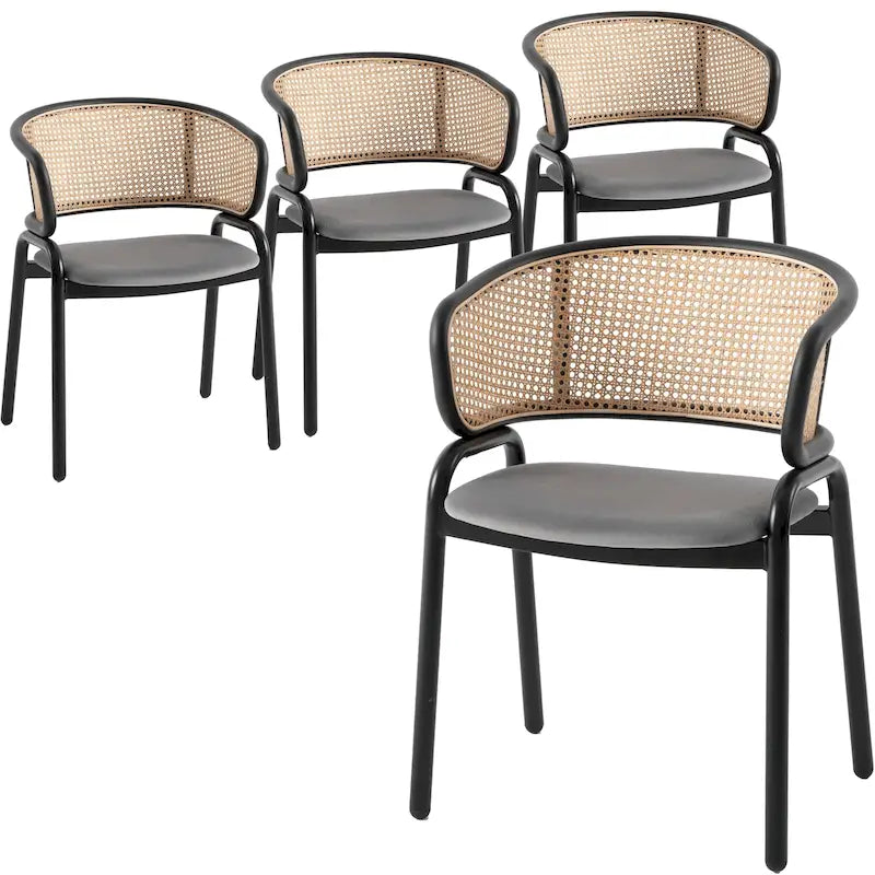 Ervilla Modern Wicker Back Dining Chair with Upholstered Velvet Seat Armchair for Dining Room and Kitchen, Set of 4 - 29.9