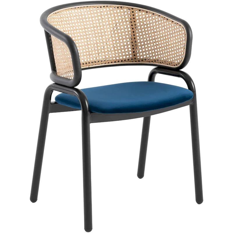 Ervilla Modern Wicker Back Dining Chair with Upholstered Velvet Seat Armchair for Dining Room and Kitchen, Set of 4 - 29.9