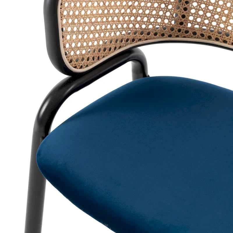 Ervilla Modern Wicker Back Dining Chair with Upholstered Velvet Seat Armchair for Dining Room and Kitchen, Set of 4 - 29.9