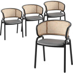 Ervilla Modern Wicker Back Dining Chair with Upholstered Velvet Seat Armchair for Dining Room and Kitchen, Set of 4 - 29.9
