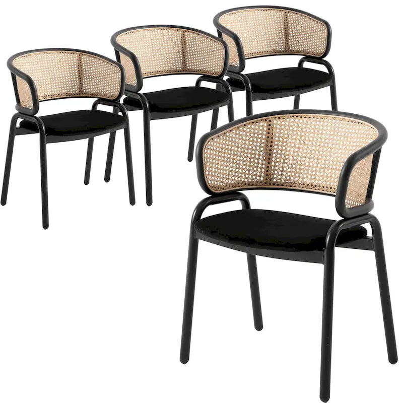 Ervilla Modern Wicker Back Dining Chair with Upholstered Velvet Seat Armchair for Dining Room and Kitchen, Set of 4 - 29.9