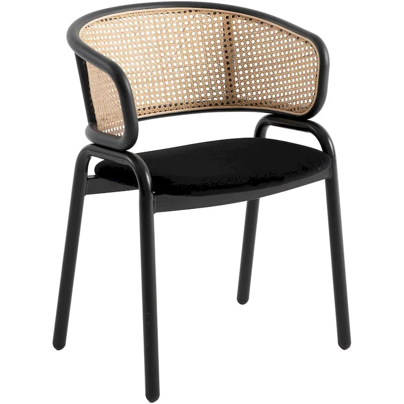 Ervilla Modern Wicker Back Dining Chair with Upholstered Velvet Seat Armchair for Dining Room and Kitchen, Set of 4 - 29.9