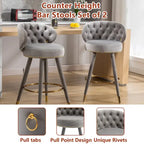 Velvet Upholstered 360 Degree Swivel Tufted Bar Stools with Golden Footrest(set of 2)