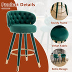 Velvet Upholstered 360 Degree Swivel Tufted Bar Stools with Golden Footrest(set of 2)