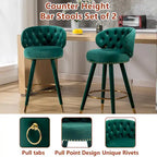 Velvet Upholstered 360 Degree Swivel Tufted Bar Stools with Golden Footrest(set of 2)
