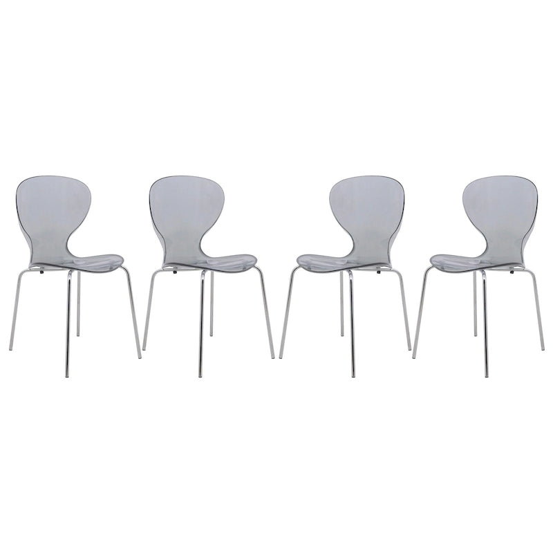 Stackable Plastic Dining Chair with Chrome Legs Set of 4 Transparent Accent Side Chair for Indoor and Outdoor