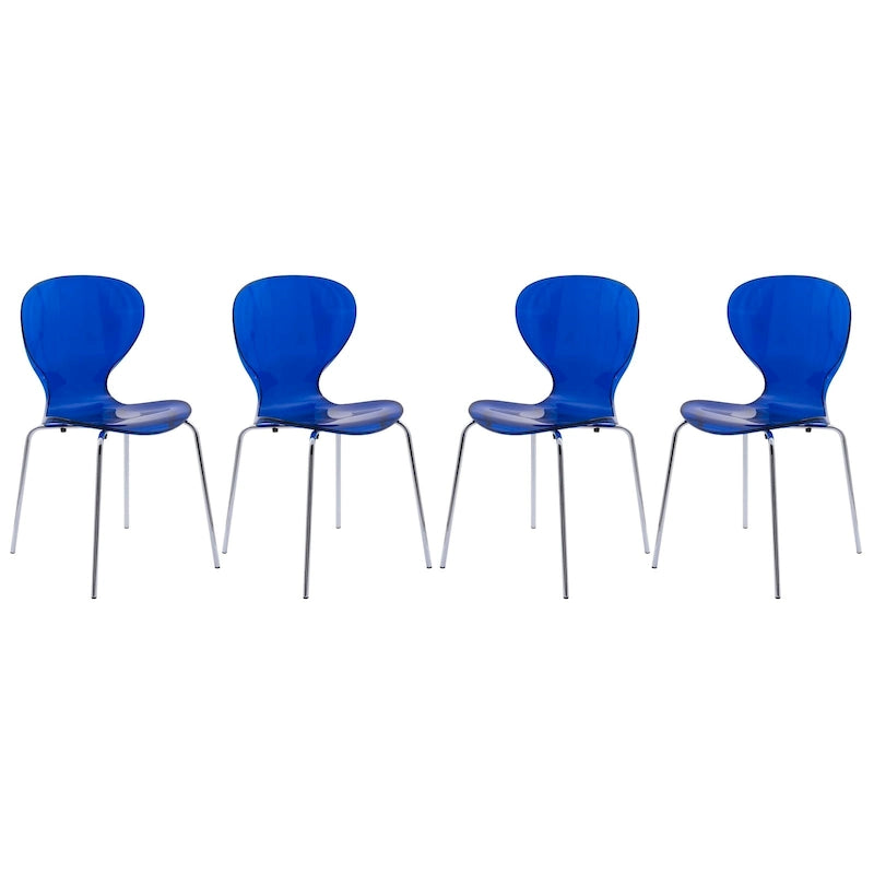 Stackable Plastic Dining Chair with Chrome Legs Set of 4 Transparent Accent Side Chair for Indoor and Outdoor
