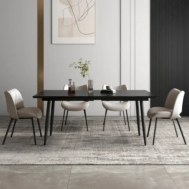 9 Piece 62.9 inch to 94.4 inch Extendable Dining Table Set with Sintered Stone Top 8 Chairs